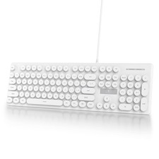 White Wired Retro Computer Keyboard Quiet Typewriter Light Up Round Keycaps picture
