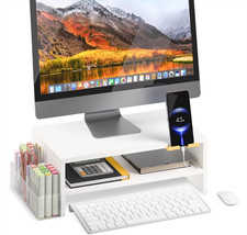 Monitor Stand Riser 2-Tier White with Phone Holder Pen Organizer Desktop picture