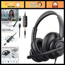 USB Headset with Microphone for PC, Noise Cancelling Over-Ear Headphones, 3.5mm/ picture