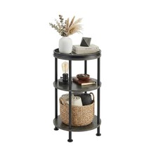 Small Round Side Table, Rustic Grey End Table with Tray Top, 3-Tier... Fast Ship picture