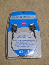 Dynex VGA PC Monitor Replacement Cable, 6ft. NEW SEALED Male To Male DB15 picture
