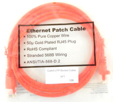 CAT6A Cable 50u Gold Plated RJ45 Plug 5 FT  Red - Professional Series - LOT OF 5 picture