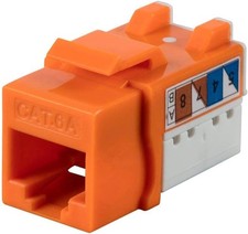 (2 pcs.) Monoprice Cat6A 90° Unshielded Punch Down Keystone Jack, Orange, 2-pack picture
