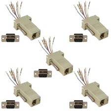 5x 9-Pin DB9 Serial RS232 Female to RJ45 Female Network Adapter Converter Ivory picture