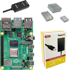 Raspberry Pi 4 4GB Kit with USB-C Power Supply PiSwitch Aluminum Heat Sinks for picture