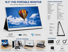 18.5 Inch Portable IPS Monitor FHD 1920x1080 USB-C Mini HDMI Plug & Play picture