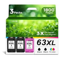 Ankink Ink Cartridges 2 Black 1 Color Combo 3-Pack for HP 63 XL picture
