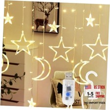 7.5ft Decorative Starry String Curtain Lights Moons and Stars LED Warm White picture