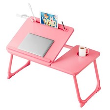 Pink Adjustable Laptop Bed Desk 5 Angle USB Charge Port Cup Holder Tray picture