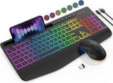Wireless Keyboard and Mouse Combo - 9 Backlit Effects, RGB, Ergo Wrist Rest, Pho picture