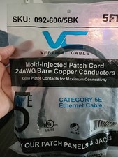 5' Vertical Cable Category 5e Ethernet Cable Sku: 0o2-606/5BK 24AWG Bare Copper  picture