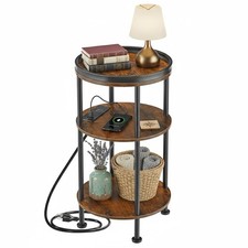 Small Round Side Table with Charging Station for Small Spaces, 3-Tier Round A... picture