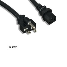 10PCS 12ft 14 AWG Power Cable NEMA 5-20P to IEC-60320 C13 15A/125V SJT Black picture