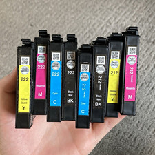 [USED] Set of 8 Epson Printer Ink Cartridges 222 212 open box used CMYK black picture