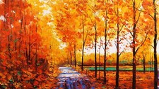 Landscape painting fall trees oil forest fallen leaves Custom Gaming Mat Desk picture
