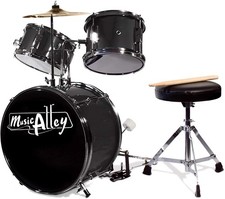 3 Piece Kids Drum Set with Throne Cymbal Sticks Black picture