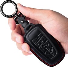 Tukellen for Ford Leather Key Fob Cover with 5 Buttons, Black (Red Line) picture