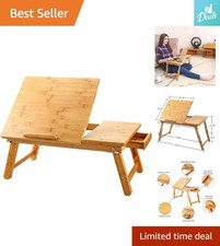 Eco-Friendly Bamboo Laptop Desk with Adjustable Tilting Drawer & Storage picture