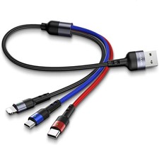 USAMS Multi USB Cable 1ft 2Pack Short 3 in 1 Charging 1FT, Multicolored picture
