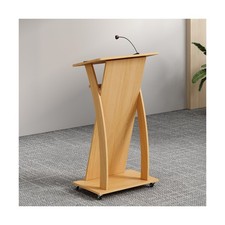 Mobile Wooden Podium Stand with Wheels Lectern Oak Color 16MM Wood Board Eleg... picture