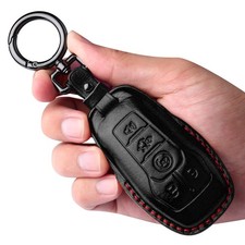 Tukellen Ford Leather Key Fob Cover with Keychain 5 buttons, Black (Red Line)  picture
