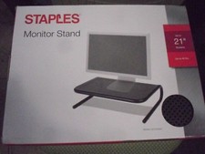 New  2 Staples Adjustable Black Steel Computer Monitor Stand; 18” X 10” X 6-8” picture
