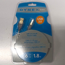 Dynex USB 2.0 Type-A to Type-B Male Cable 6 ft Black TE-USB2AB2.0SBG picture