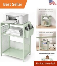 Sage Green Under-Desk Printer Stand: Adjustable 3-Tier Shelf & Easy Assembly picture
