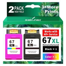 SAILNER 67XL Ink Cartridges Black/Color Combo Pack Replacement for HP 67 67XL picture
