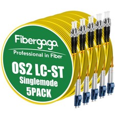 Fibergaga-5Pack OS2 LC to ST Fiber Patch Cable,Single-Mode Fiber, Duplex 9/12... picture