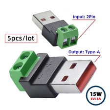 5 Pack USB A 2Pin Plug 5V3A Charging Terminal Solderless Adapter for Power Bank picture