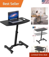 Compact Height Adjustable Laptop Cart with Rolling Wheels & Storage Drawer picture