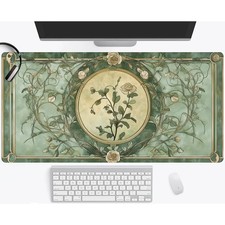 1pc Large Gaming Table Mat And Keyboard Mouse Pad, Elegant Greenery Floral Cou picture