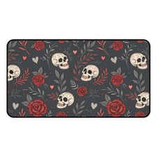 Skull and Red Roses Desk Mat | Gothic Floral Mousepad picture