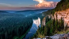 Landscape nature rocks trees cliff river Custom Gaming Mat Desk picture