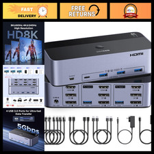 8K HDMI KVM Switch for 3 Monitors & 2 Computers, Aluminum, 60Hz, Multi-Device Hu picture