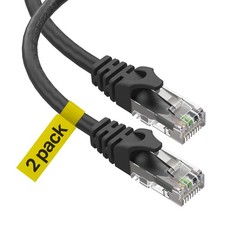 2 PCS 10Gbps Cat 6 Ethernet Cable 50 Ft Black Flat Patch Cord RJ45 Network picture