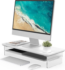 Computer Monitor Stand with Acrylic Legs 23.6 Inch White Modern Desk Riser picture