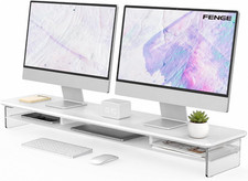 42.5 Inch Acrylic Dual Monitor Stand with Steel Layer Storage White Modern picture