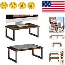 Versatile 2 Pack Antique Brown Monitor Stand Riser - Enhance Your Workspace picture