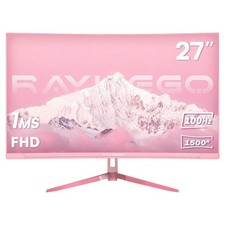 Raywego 27 Inch Pink Curved Computer Monitor, FHD 1080P 100Hz, Eye Care picture