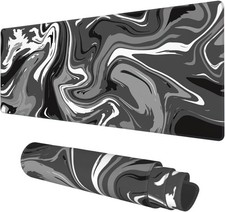 Desk Mat, Abstract Black White Ink Liquid Waves Extended Gaming Mouse Pad Large, picture