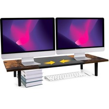 Brown Dual Monitor Stand Riser for Desk Adjustable Length 32-40 inch picture