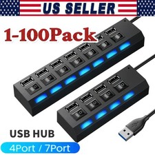 USB Hub 7 Port On/Off Switch High Speed Splitter AC Adapter Cable PC Laptop Lot picture