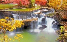 Landscape nature colorful waterfall trees fall roots Custom Gaming Mat Desk picture
