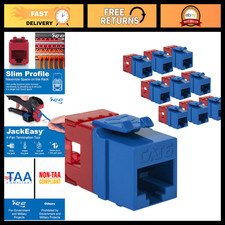 10-Pack CAT6 RJ45 Keystone Jacks, Slim 180° Punch Down, Blue Network Connectors picture