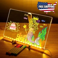 LED Writing Message Board Night Light Kids Drawing Tablet with 7 Neon Pens picture