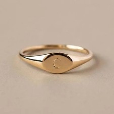 Personalized Initial Ring, Custom Letter Engraved Signet Ring, Minimal Gold Silv picture