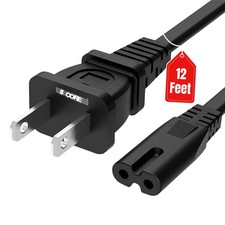 5 Core 2 Prong AC Power Cord 12Ft Replacement TV PlayStation PS4 PS5 Cable picture