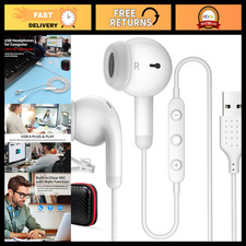 USB Earbuds with Microphone for PC, Computer Headphones, White, Noise-Canceling picture